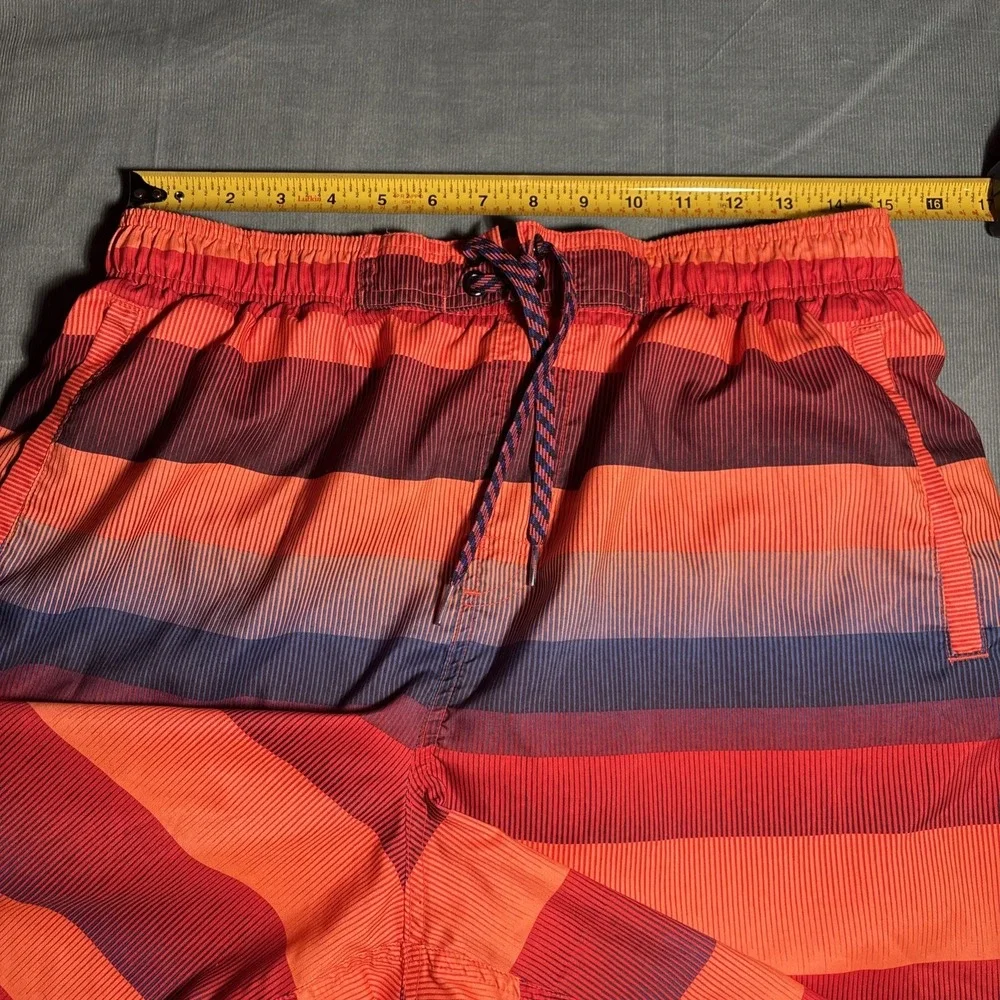 Nike Swim Trunk Shorts Mens L Orange Stripe Mesh Lining Board Beach Vacation